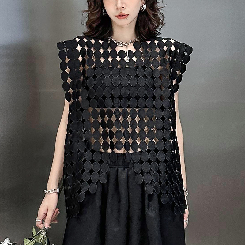 European and American street style hollow vest vest women's summer thin loose stacked blouse fashionable western style vest coat
