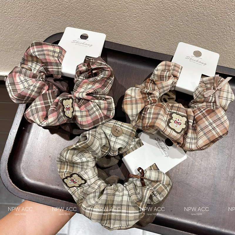 秋冬深色系格子发圈两件套卡装大肠发圈贴标可爱学生大号肠圈发饰|undefined