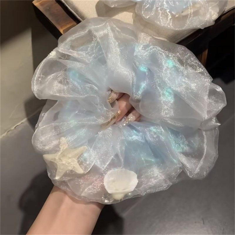 把大海的浪漫戴在了头上~细闪网纱海星贝壳大肠发圈超仙防滑发饰|undefined