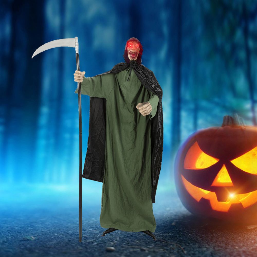 Decoración de Halloween, esqueleto eléctrico, gran colgante, fantasma de pie, control de voz, sacudiendo la cabeza, habitación secreta, casa embrujada, accesorios de diseño a gran escala