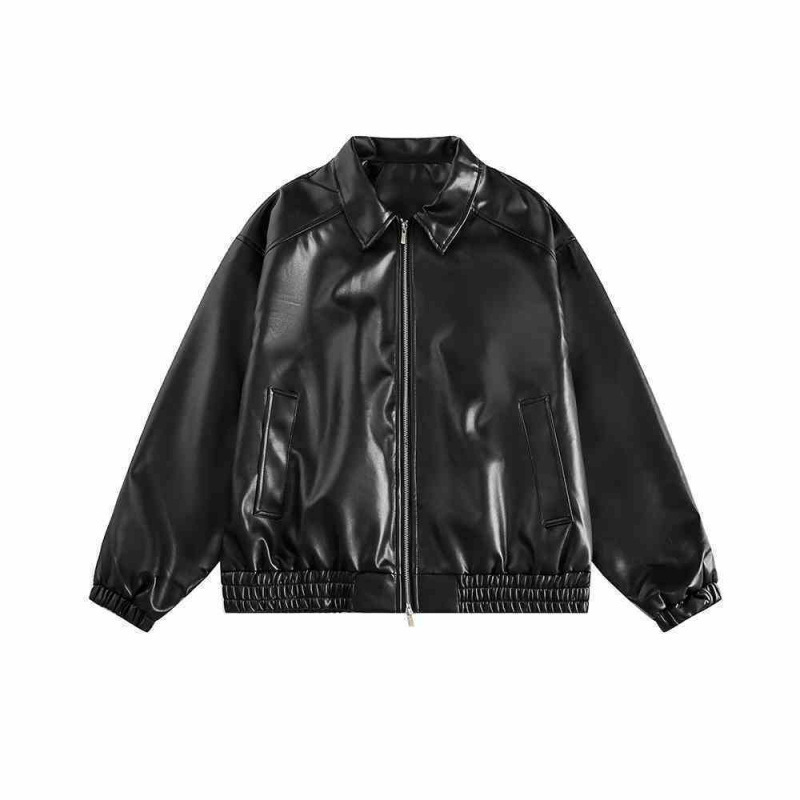 美式街头复古机车服黑色皮衣外套女春秋重磅宽松夹克上衣|undefined