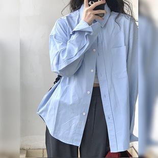 New 2024 Top Spring and Autumn Shirt Design Niche French Blue Shirt Women's French Chic Coat Long Sleeve