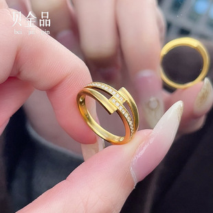 Pure Gold 999 Cross Ring, Ancient Method, Simple Double-Layer Geometric Ring, Pure Gold Ring, Gift for Girlfriend and Wife