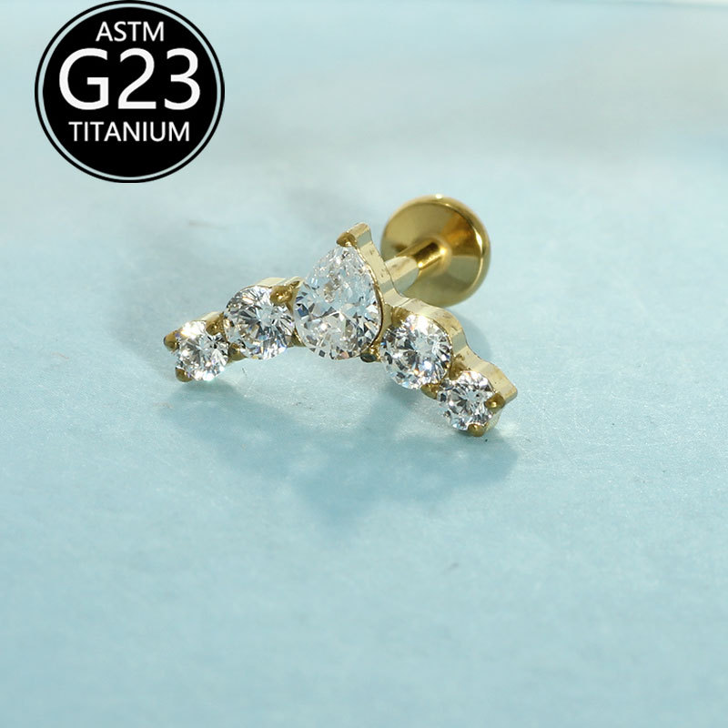 G23 Titanium Crown CZ Lip Piercing Jewelry - Water Drop Stud for Ear Cartilage, Labret, Helix, Tragus detail image 8