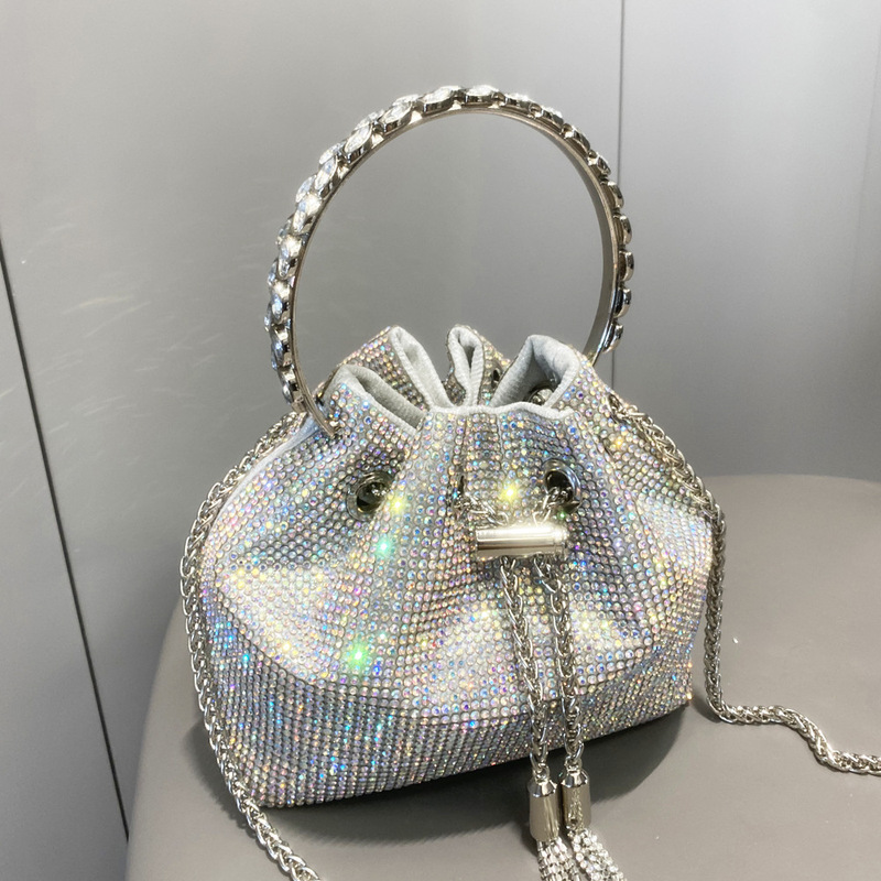 European and American Cross-border Women's Bag Shiny Diamond Handbag Rhinestone Handmade Bucket Bag Women's Handbag European and American Cross-border Women's Bag Shiny Diamond Handbag Rhinestone Handmade Bucket Bag Women's Handbag