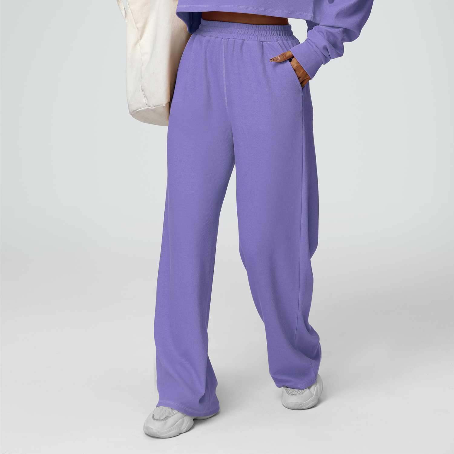 Pantalones casuales deportivos transfronterizos al aire libre recto para mujeres otoño y invierno nuevos pantalones de cintura alta y delgados, pantalones de piernas anchas americanos