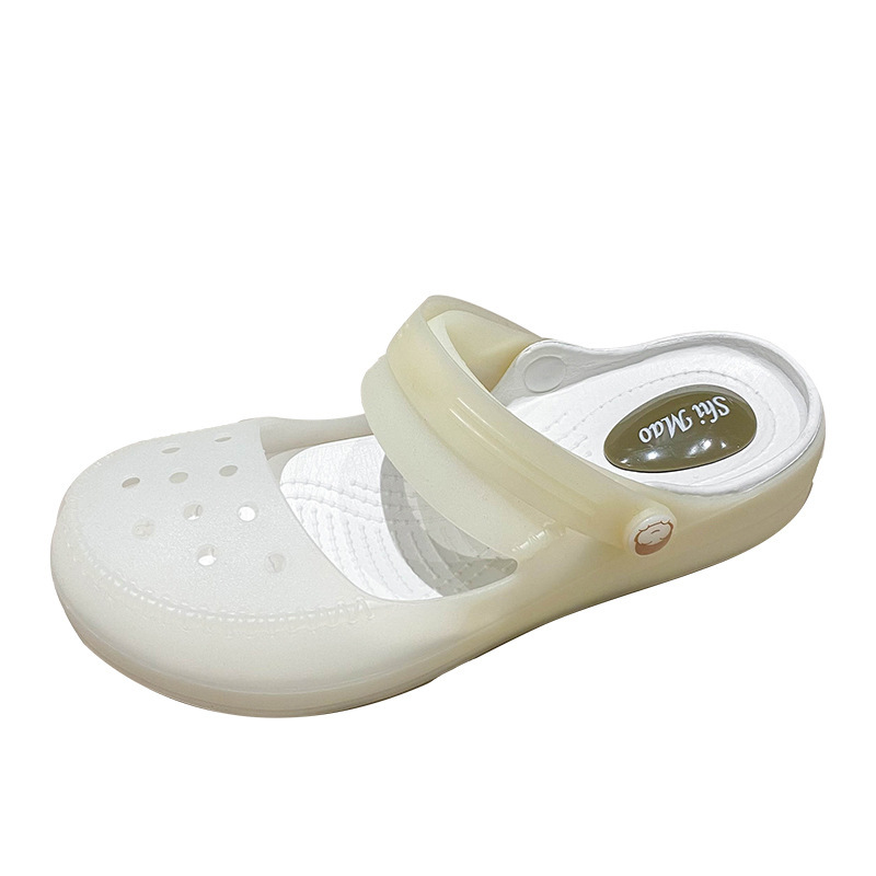 Mary Jane Shoes para mujer 2025 nuevo estilo suela gruesa suela blanda ropa exterior de verano gelatina de hadas transparente sandalias Baotou de verano