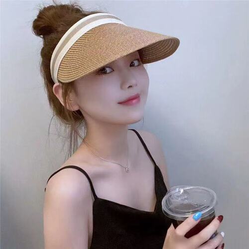 Slim summer sun hat, casual and versatile, face-showing small sun protection hat, women's sun hat, straw headband hat, empty top hat