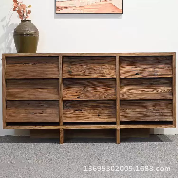 Старый вяза девять ящиков средний древний вогнутый выпуклый обеденный шкаф