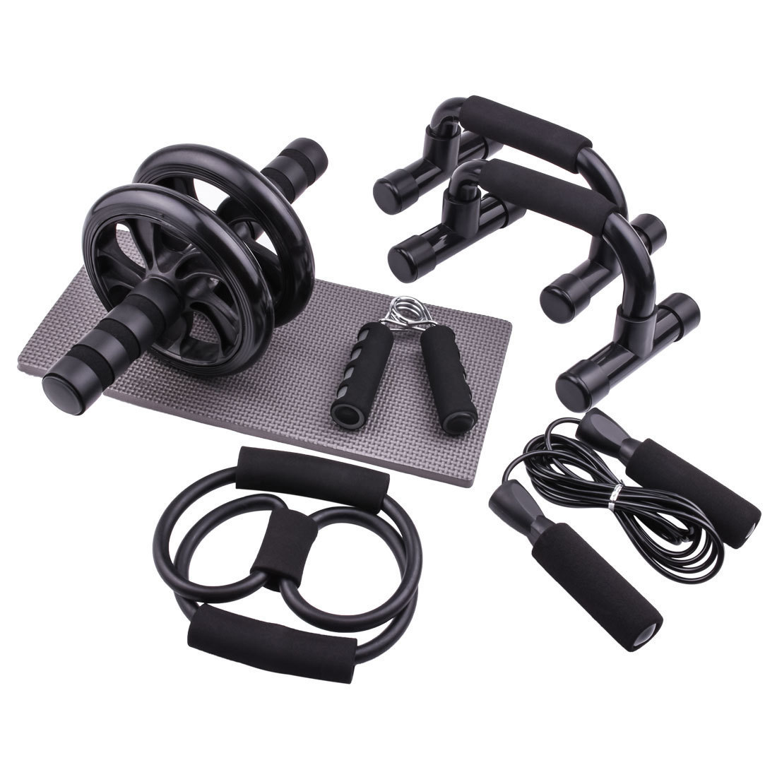 Amazon Hot New Black Abdominal Reducer Combination 5-Piece Set Abdominal Fitness Wheel Home Sports Equipment