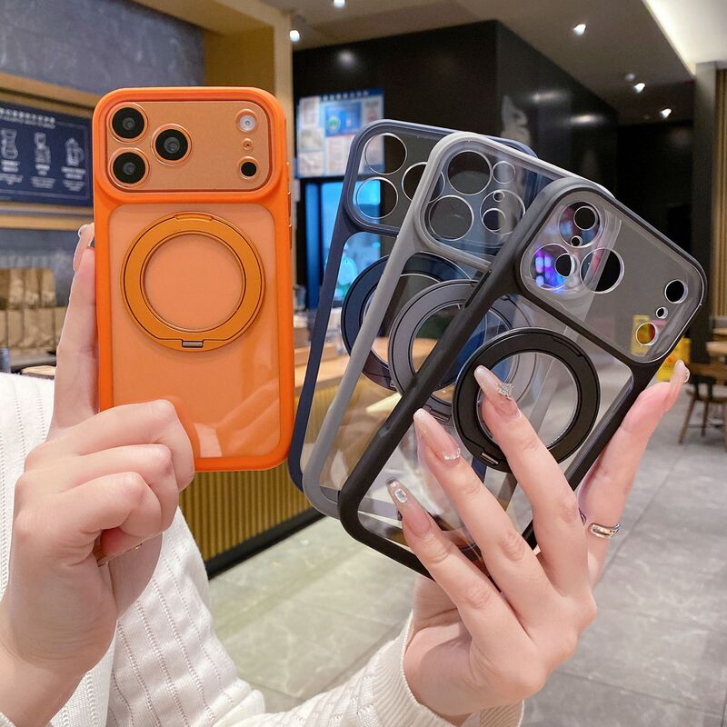 Suitable for Iphone17Promax with 360-Degree Rotating Stand, Iphone16Pro High-Transparency Phone Case, 15 Anti-Fall Protection