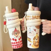 新款卡通手把保温杯大容量吸管水杯女生高颜值便携双饮泡茶冰霸杯