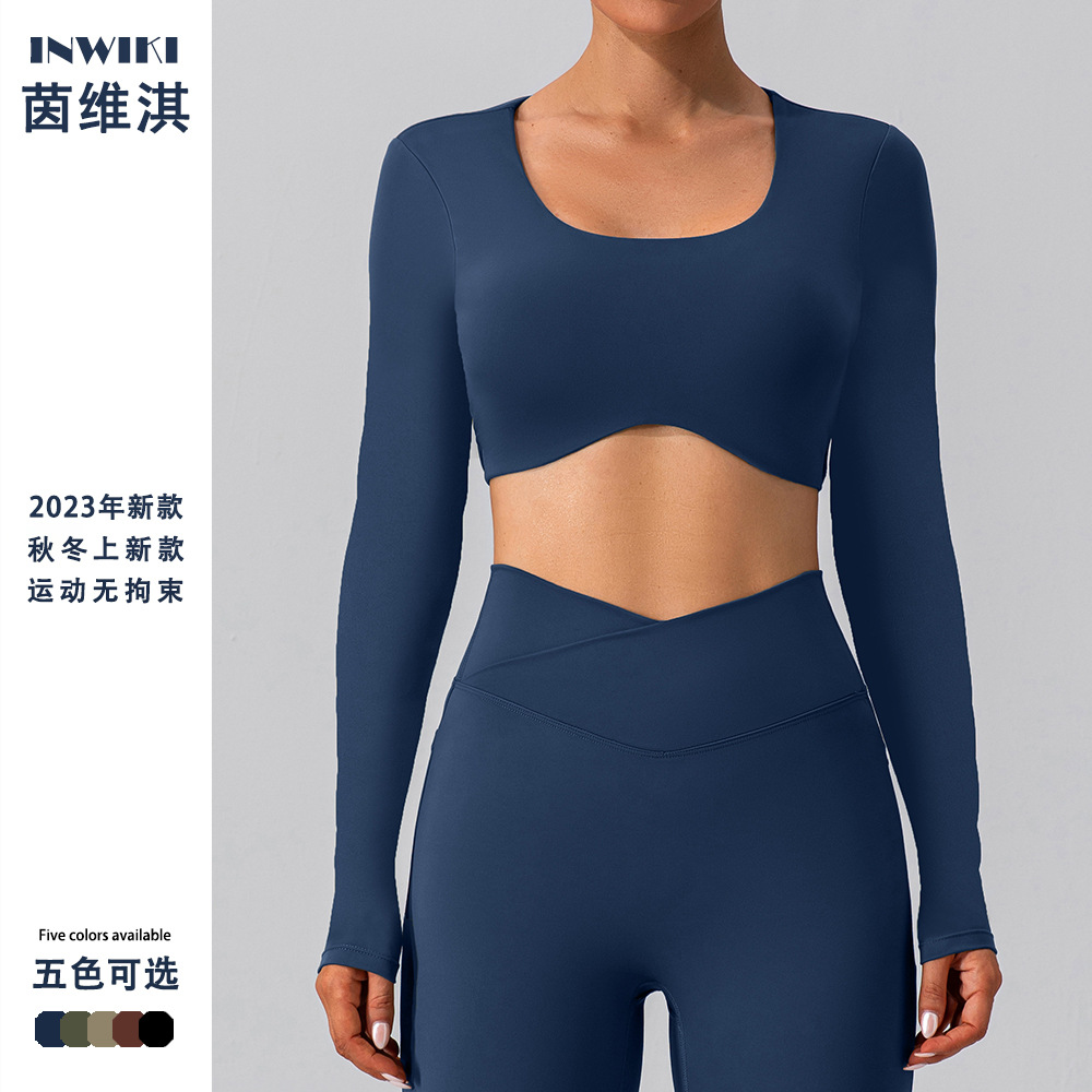European and American autumn and winter sexy tight long-sleeved yoga clothes outdoor quick-drying sports T-shirt running nude fitness clothes top