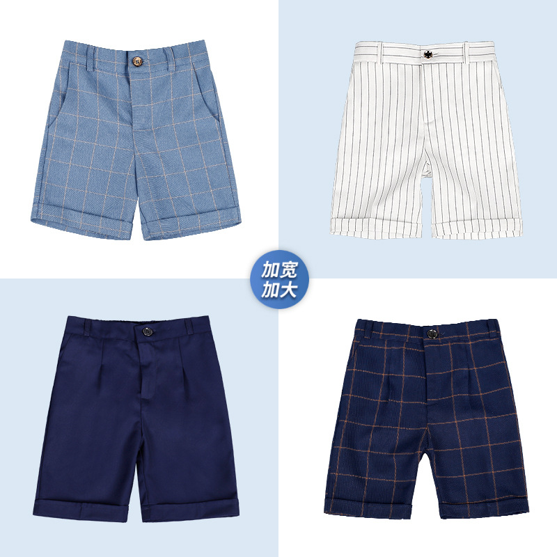 Fat child 2023 spring and summer new boy fat loose plaid suit trousers children fat version casual pants
