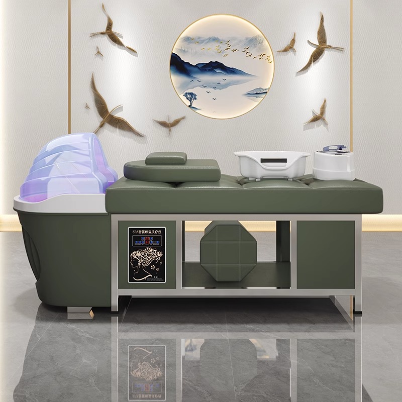 Tratamiento de cabeza tailandesa cama de champú de acero inoxidable salón de belleza especial salón de fumigación circulación de agua arco cuenca cama de masaje mentira plana