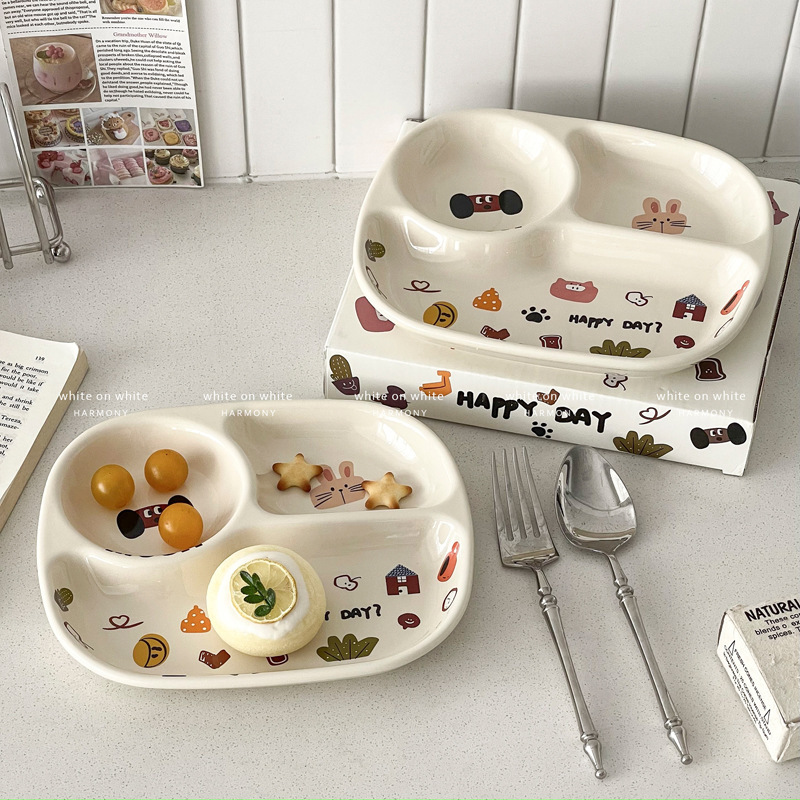 211分割プレート、1人用セラミック定量分割プレート、子供用朝食プレート、可愛くて見栄えの良い分割プレート|undefined