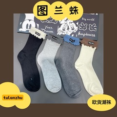 2025秋冬新款袜子女欧货个性潮袜翻边字母网红百搭显瘦洋气中筒袜