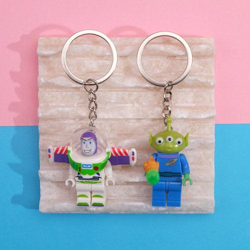 Creative cute building blocks keychain ring chain pendant US team Buzz Unicorn foreign trade gift small pendant wholesale