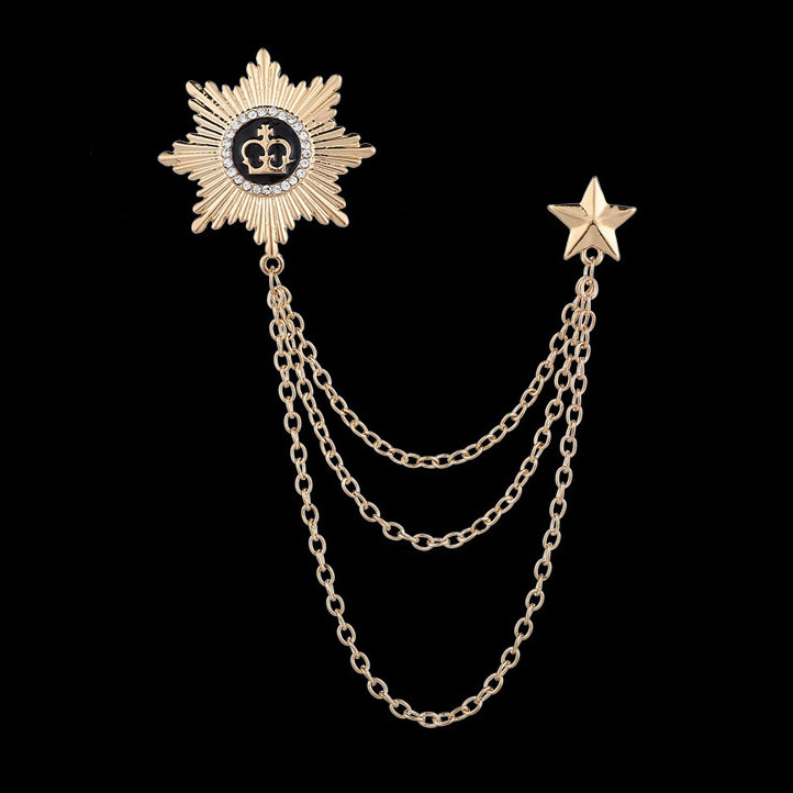 Moda corona alas diamante borla hombres traje broche simple todo partido traje vestido abrigo ramillete accesorios