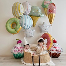 甜甜圈铝膜气球 卡通冰淇淋爆米花气球儿童生日派对拍照场景布置