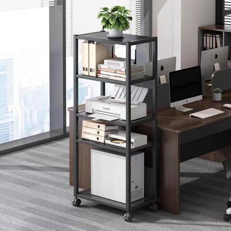 Movable printer shelf, multi-tiered floor-standing storage bookcase, office desktop small computer host stand