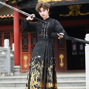 New Spring and Summer Original Men's Chinese Style Embroidered Stand-Up Collar Jacquard Shirt Hot Stamping Horse Face Skirt Han Dynasty Cp Suit