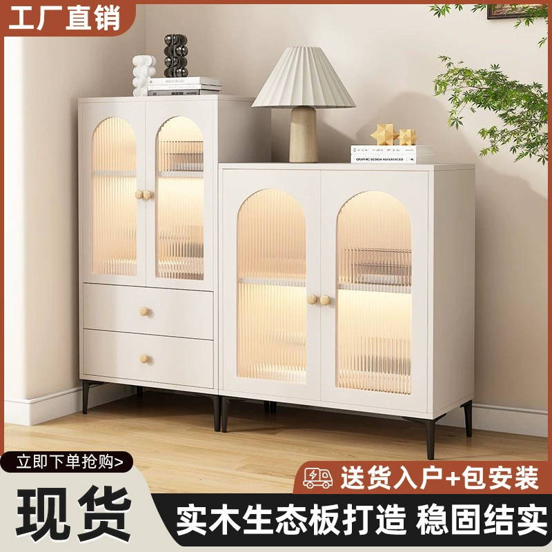 Кремовый стиль, буфет из цельного дерева, современный простой настенный шкаф для хранения, легкий роскошный кухонный шкаф, чайный шкаф