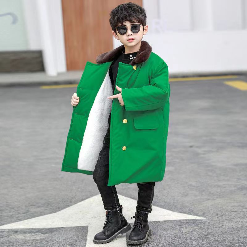 Children's Army Green Coat,Boys'Clothing,Baby Girl's Winter Thickened Cotton Velvet Jacket,Children's Douyin Internet Celebrity Year's Cotton Clothing