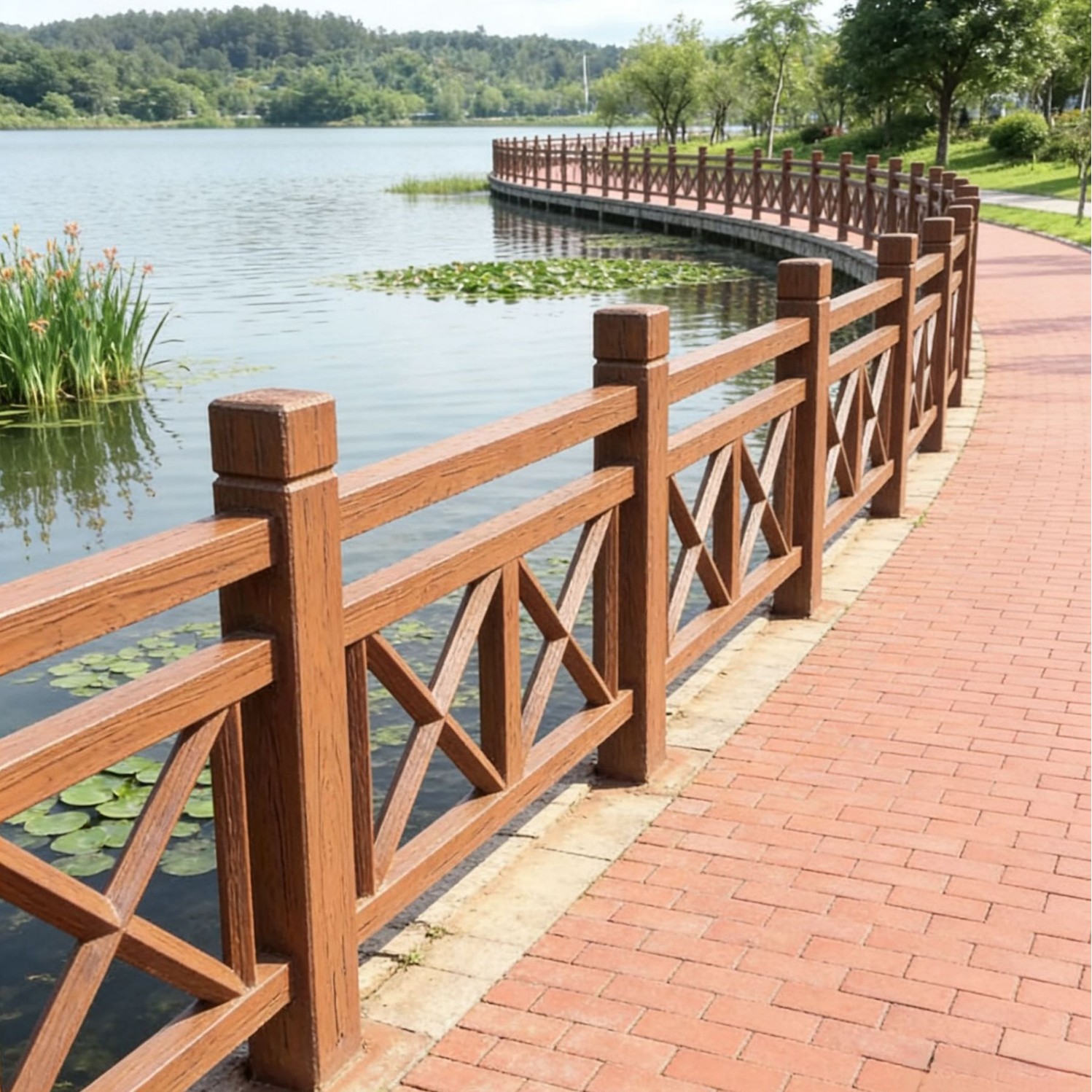 混凝土仿木护栏 景区河道园林景观栏杆 水泥仿木围栏桥梁防撞防护