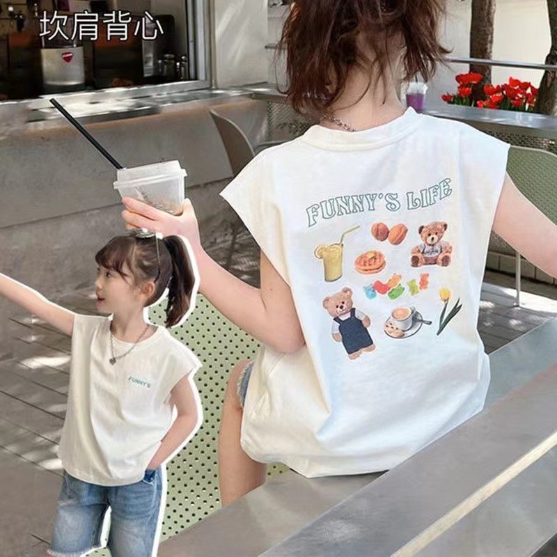 女童純棉無袖坎肩背心夏季2024新款中大童洋氣女孩寬鬆百搭上衣潮