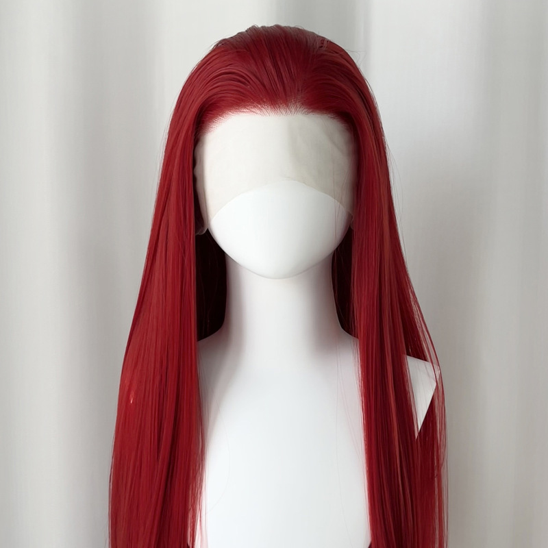 Pepper Red Hand-Crocheted Wig 13×4 Frontal Lace Cos Versatile High-Temperature Fiber Wig Blank Old Tomato Sun Quan