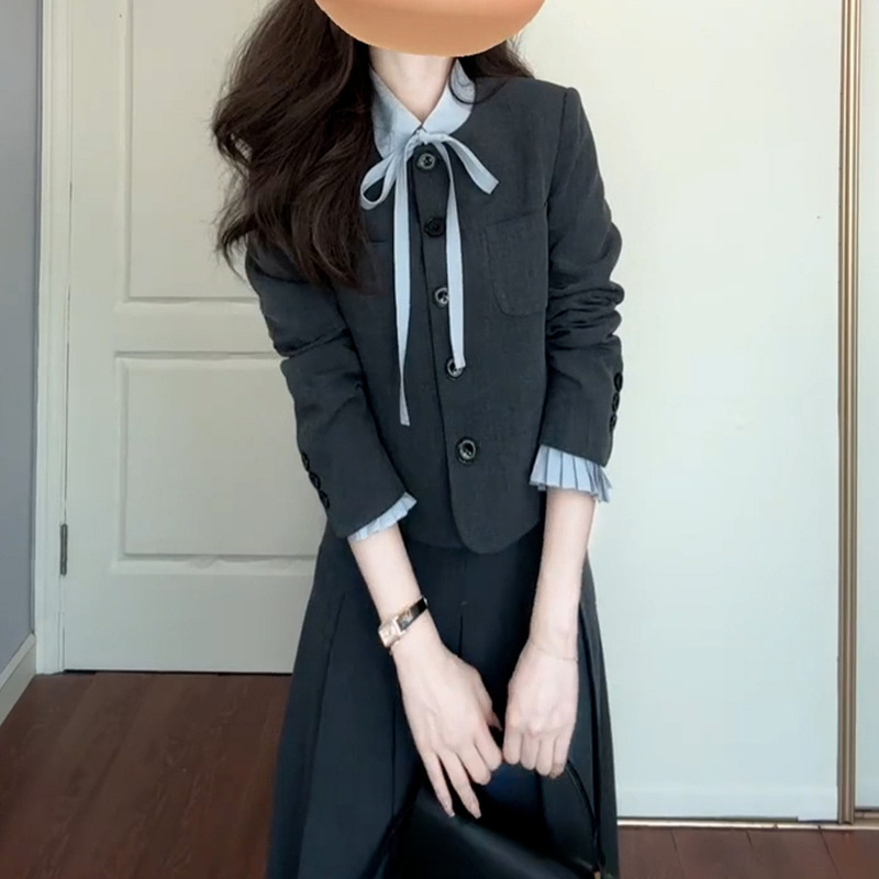 High-End Gray Suit Jacket for Women Autum 2025 New Professional Interview Work Clothing Suit Suit Long Skirt