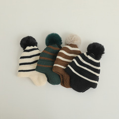 秋冬兒童護耳針織帽寶寶毛線帽帽頂大毛球防風保暖帽子兒童百搭帽
