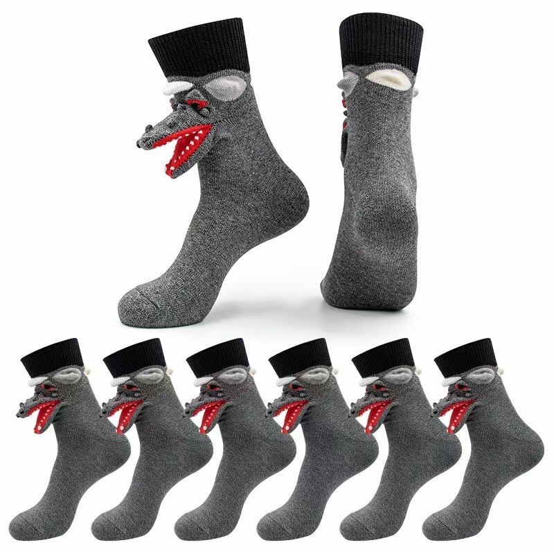 Amazon Explosions Big Bad Wolf Socks 3D Funny Socks Cotton Cartoon Funny Mid-tube Cross-border Christmas Socks