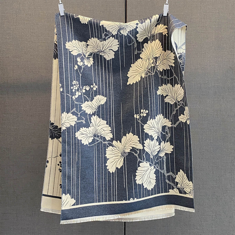秋冬季风景画双面围巾女高级感披肩两用仿羊绒加厚保暖围脖大披肩|undefined
