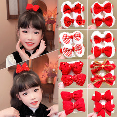 兒童蝴蝶結髮圈新年頭飾女童紅色高馬尾頭繩小女孩過年髮飾橡皮筋