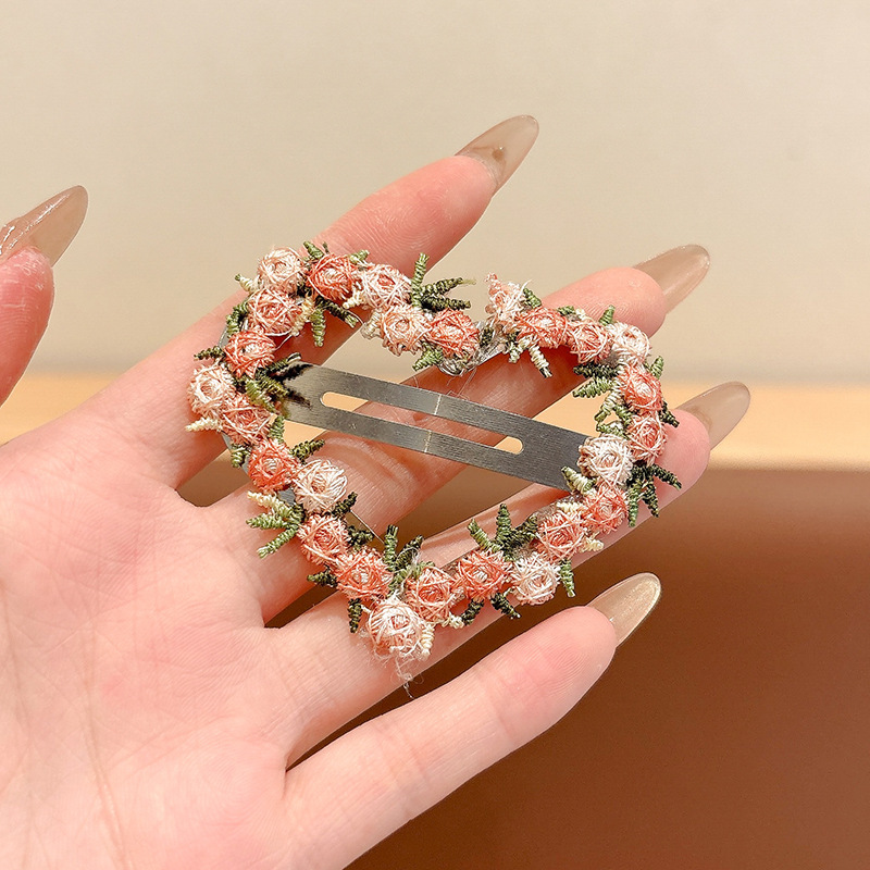 2#Clip BB de 6 cm con encaje floral rosa, ¡un toque de amor!