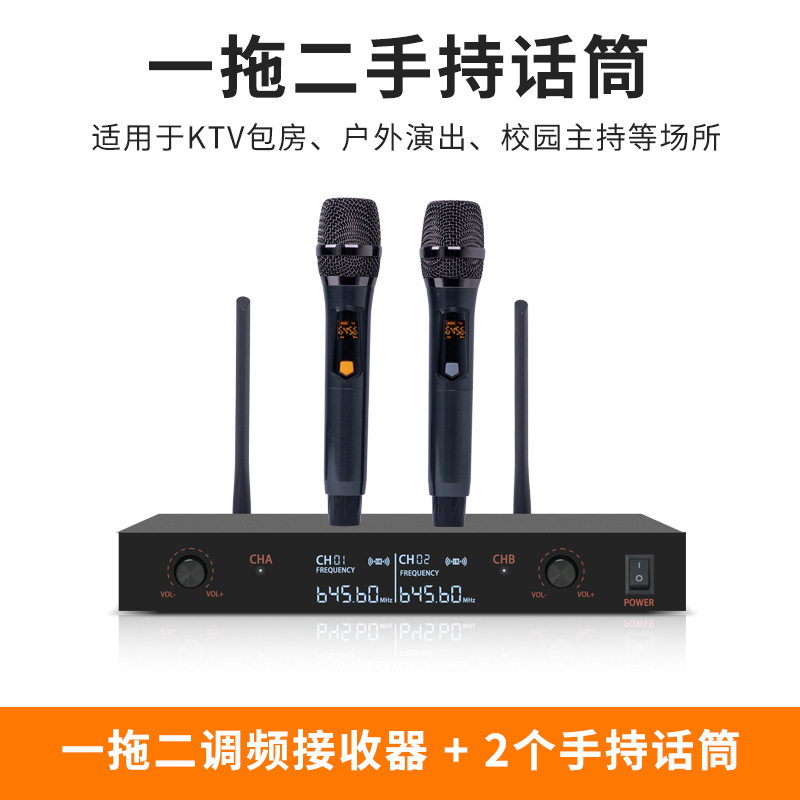 Micrófono inalámbrico TMD/Tengmandi de doble canal FM U-band Bluetooth para cantar, conferencias, KTV, verdadera diversidad
