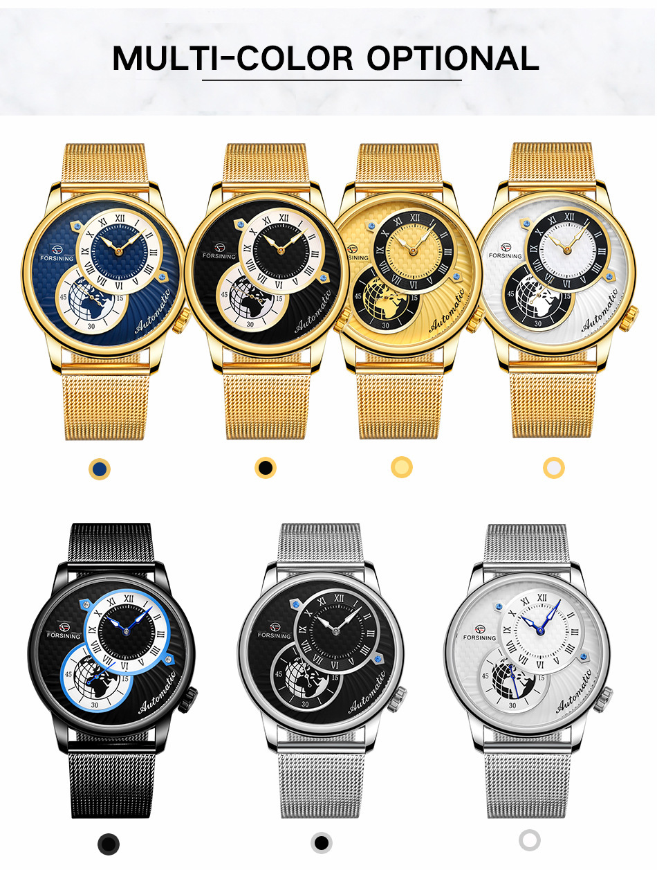 Men's Mechanical Watch With Earth Pattern And Leather Steel Strap_voghion.com