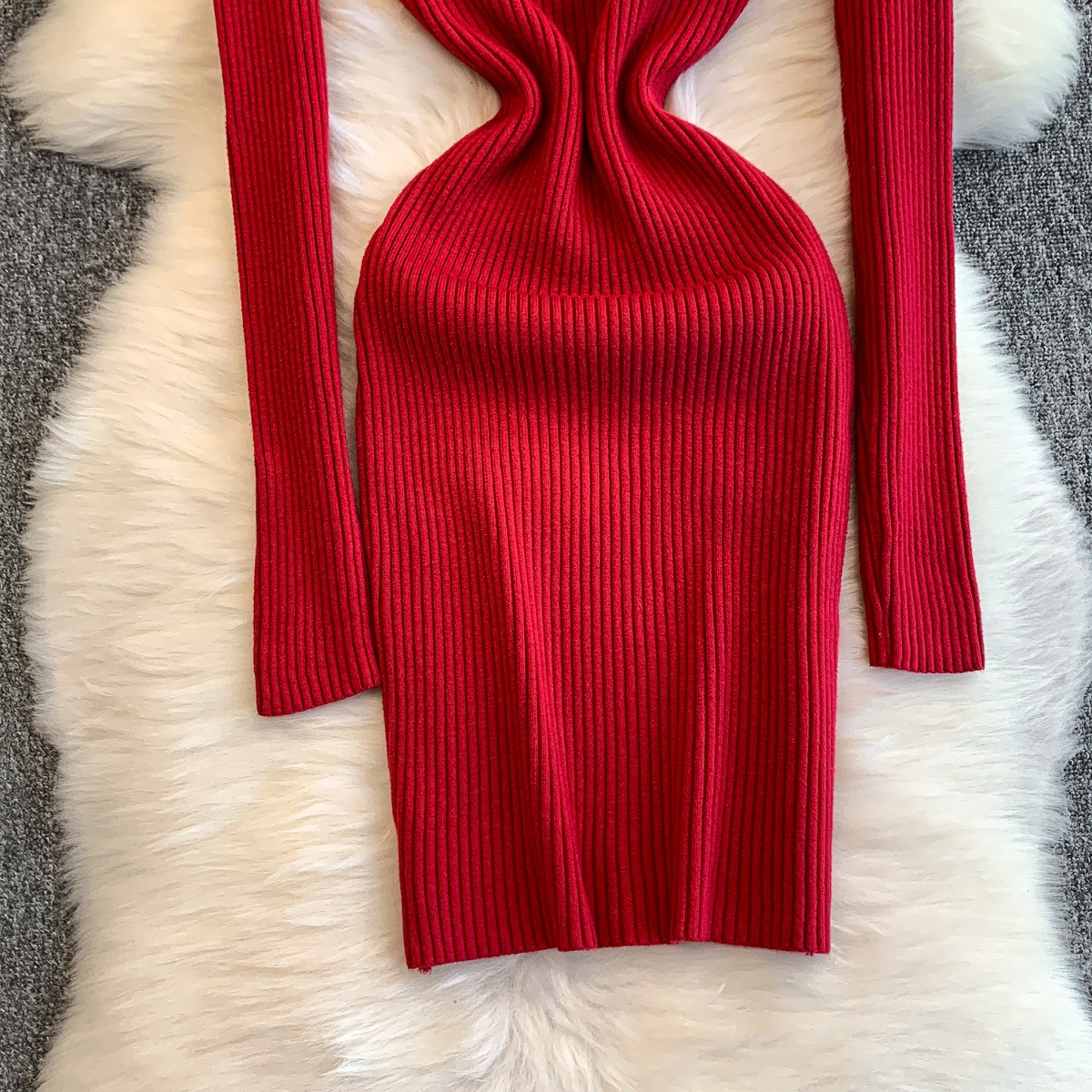Women's Ribbed Sweater Dress Midi Slimming Knit Dress For Women_voghion.com