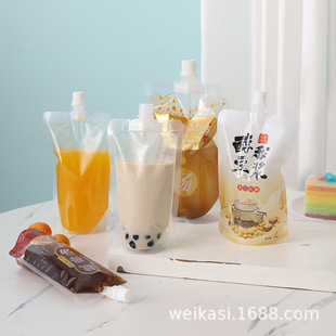 Transparent Self-supporting Suction Nozzle Bag Soybean Milk Chinese Medicine Plum Soup Drink Milk Tea Disposable Packaging Plastic Food Sealed Bag