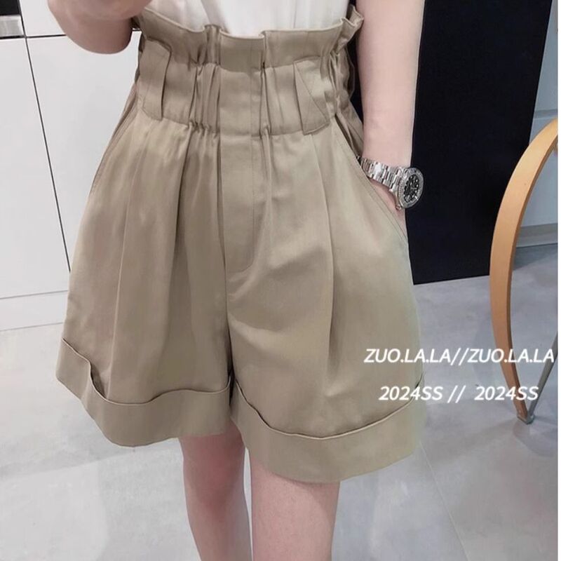 Cross-Border High-Waisted Elastic Casual Shorts for Women, Summer Plus Size Loose Versatile Cargo Wide-Leg A-Line Knee-Length Shorts Cross-Border High-Waisted Elastic Casual Shorts for Women, Summer Plus Size Loose Versatile Cargo Wide-Leg A-Line Knee-Length Shorts