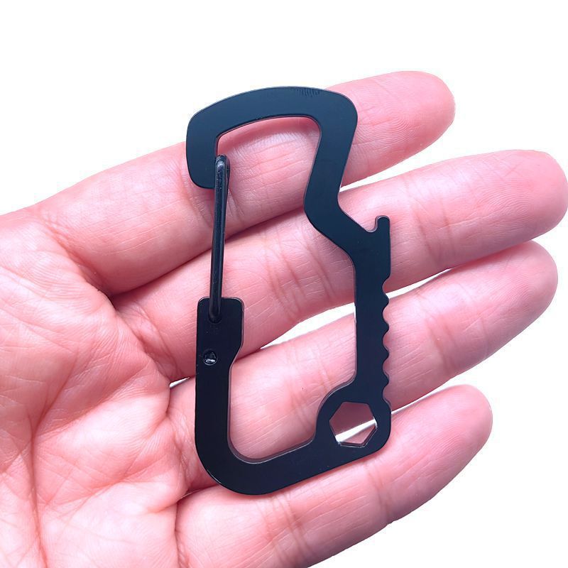Factory Direct Sales Small Shark Edc Multifunctional D-Shaped Buckle Stainless Steel Carabiner Bottle Opener Spring Hook Hanging Buckle Quick Hook