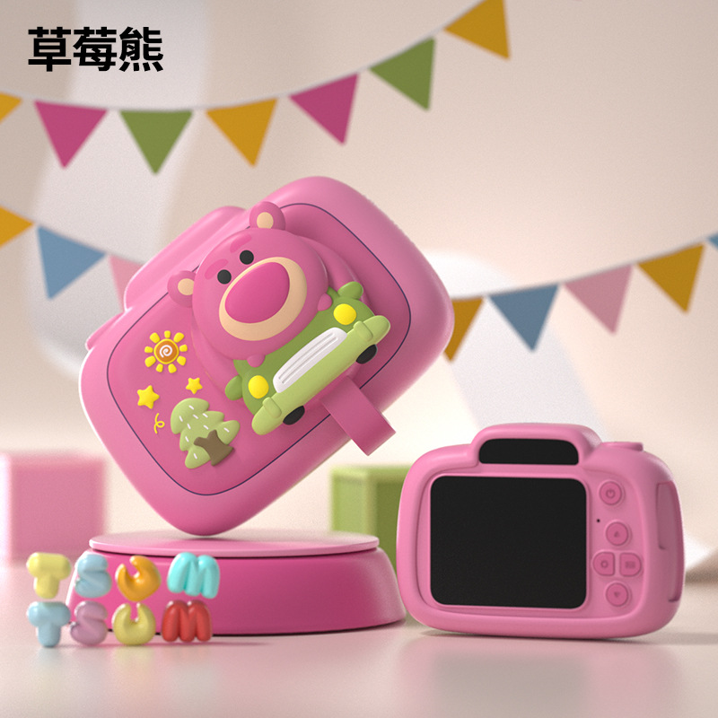 Auténtica cámara fotográfica digital para niños Aisha Strawberry Bear Cartoon HD doble cámara mini regalo para niños