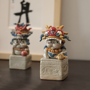 Creative Incense Burner with a Chinese Style Design Featuring a Hand-Painted Cat and Pixiu, Suitable as a Gift for the Year of the Dragon