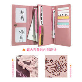 新款韩版女士钱包蝴蝶结可爱个性手拿包pu三折长款钱夹手机包