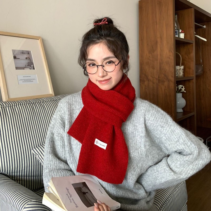 韩国软糯针织毛线蓝色小围巾冬季女高级感小巧围脖冬加厚保暖护颈|undefined