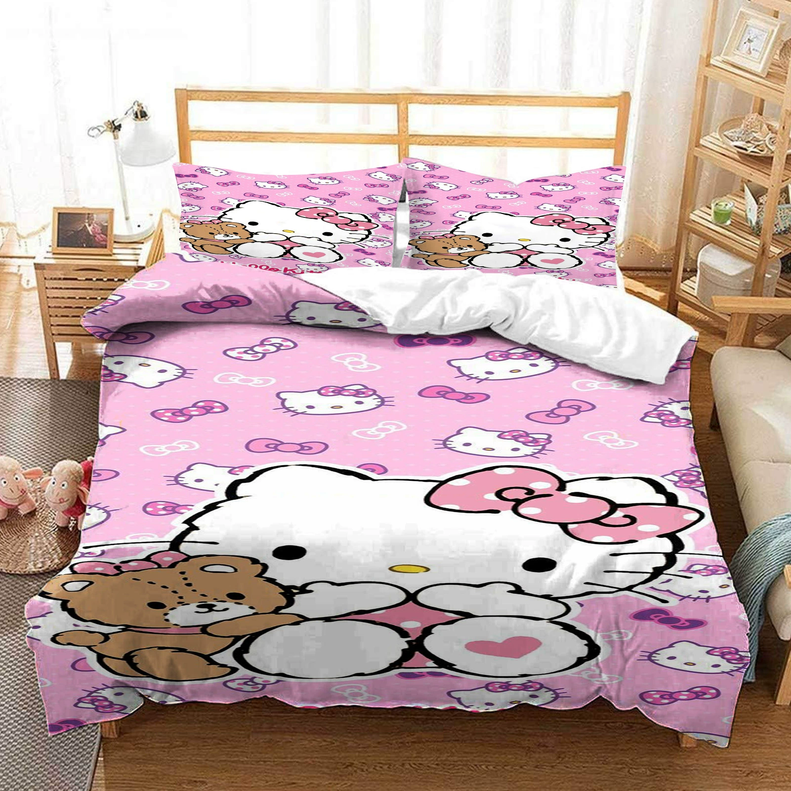 (Трансграничная торговля), Hello Kitty, кардинал фиолетовый набор с милым принтом, наволочка, 3 предмета, Amazon