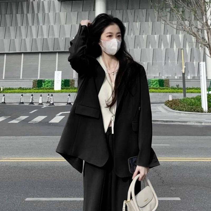 灰色小西装外套女2025春秋新款时尚两件套装小个子感宽松休闲西服|undefined