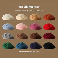 ランニングモデル/光板ウールベレー帽女子学生冬百合蓬蕾帽日系文芸復古画家帽子